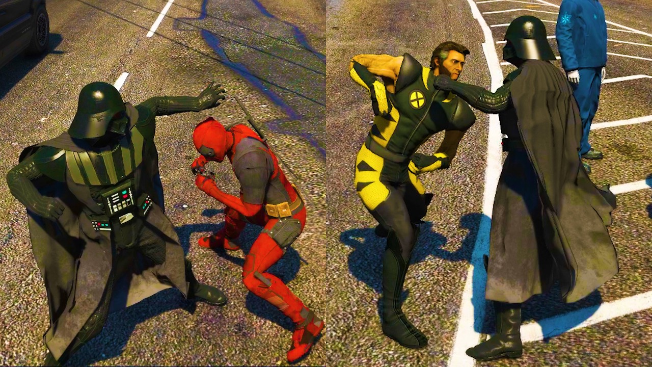 GTA 5 Ultimate Graphics Mod Darth Vader VS Deadpool & Wolverine Fight