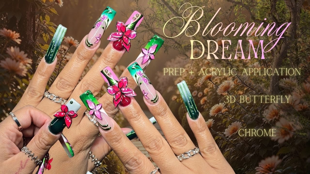 Blooming Garden ✨ Acrylic Application | 3D Butterflies| Tips & Tricks