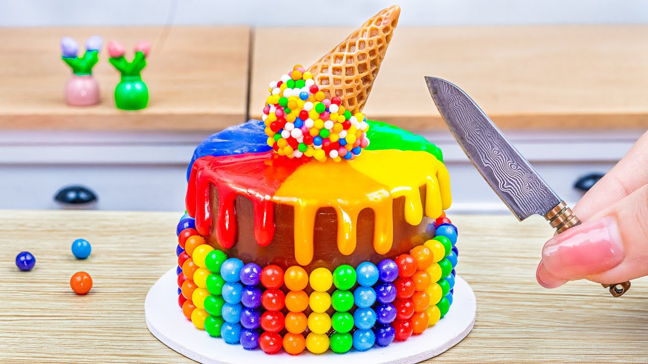 Miniature Rainbow Chocolate M&M Ice Cream Cone Recipe | Rainbow Ice Cream Making Ideas