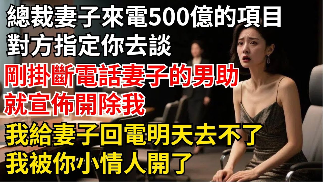 總裁妻子來電：“明天500億的項目，對方指定妳去談”，剛掛斷電話，妻子的男助理就宣佈開除我，我給妻子回電：“明天去不了，我被妳小情人開了”【夜半心聲】#男頻小說#都市#故事#小說#爽文