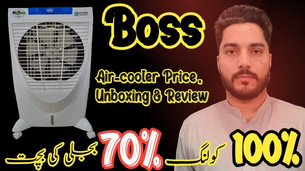 Boss Air Cooler 7000 Plus Ice Box 3 Power Mode Pure Plastic Body Coper Motor 4 Side Cooling Pad
