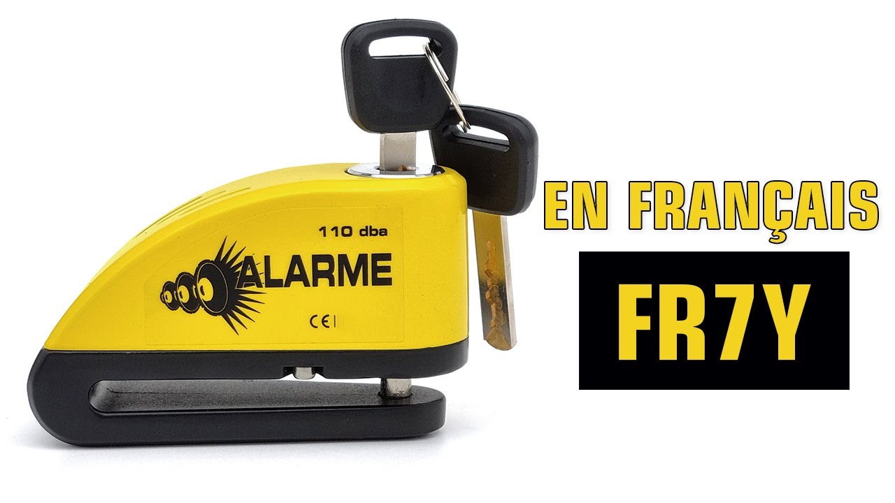 FRSECURITE FR7Y Antivol Bloque Disque Moto Alarme 110dB, Imperm&eacute;able, Serrure de S&eacute;curit&eacute; &agrave; Clic 7mm