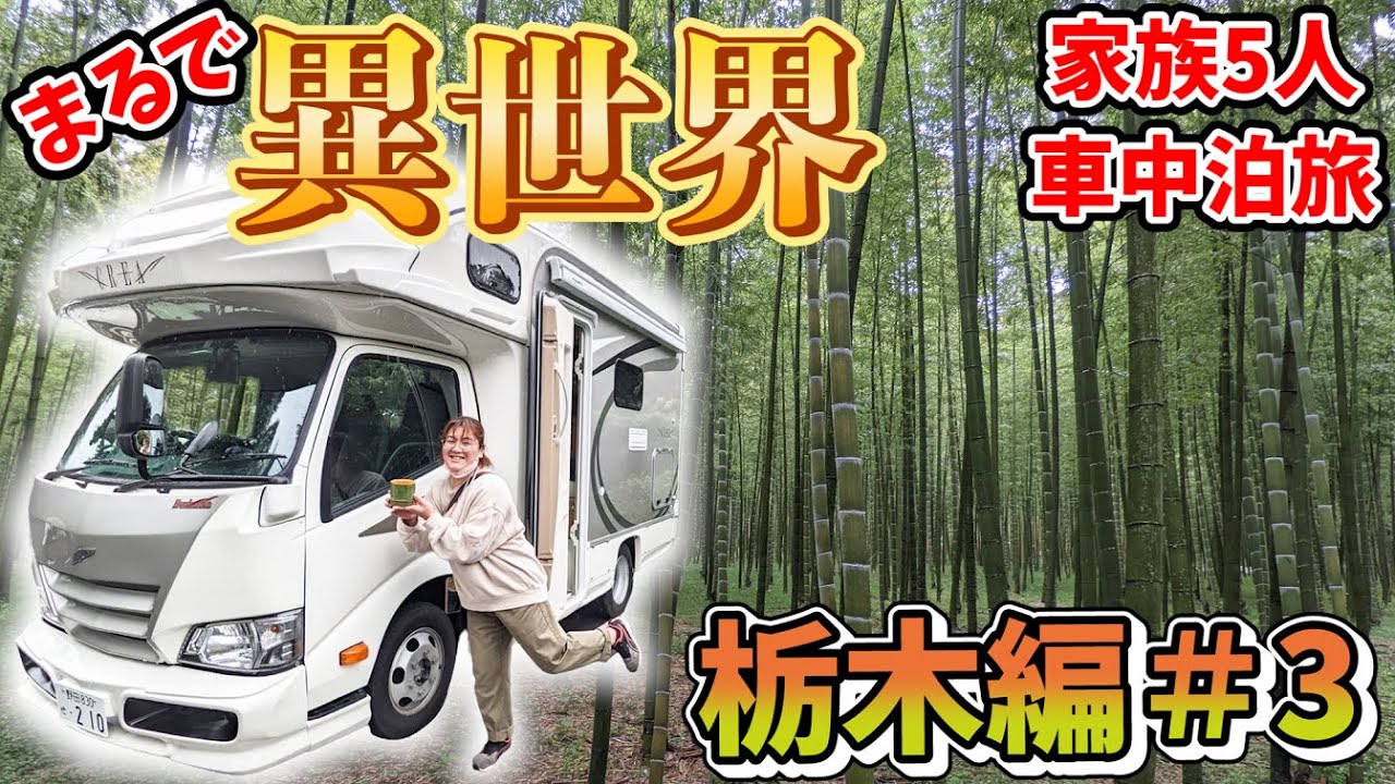 【まるで異世界】美しい竹林で一服｜お腹も心も満たされた１日｜賑やか家族5人で車中泊の旅！栃木県#3＜キャンピングカーで全国制覇！＞