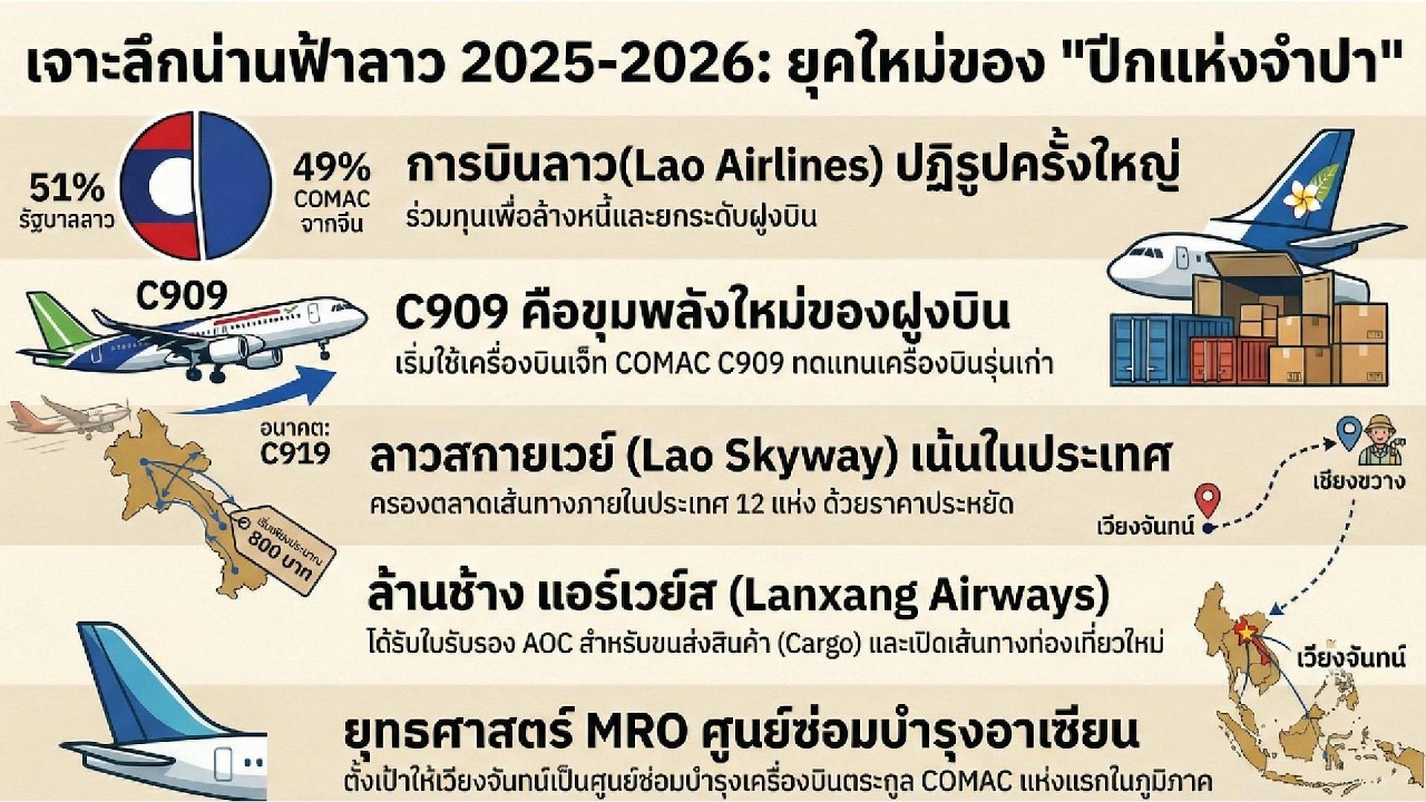 ประวัติศาสตร์หน้าใหม่! การบินลาว 2026 ร่วมทุนจีนส่ง C909 บุกน่านฟ้า และการปรับตัวเพื่อความอยู่รอด 🐉✨
