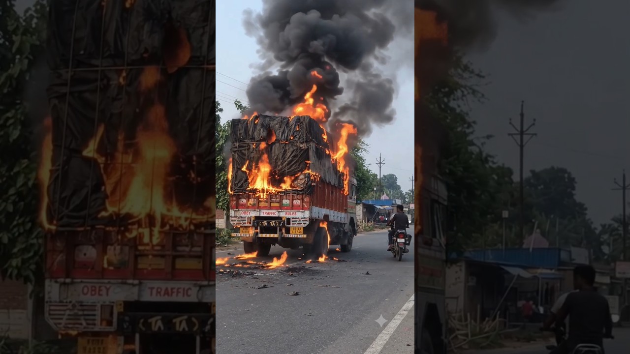 Massive Truck Fire on the Road! 😱🔥 | Shocking Fire Incident #roadaccident #shorts #truckaccident