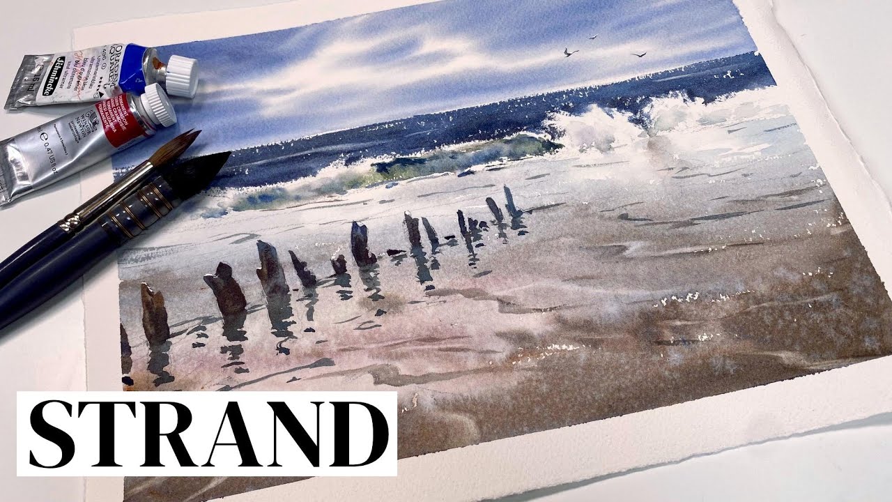 Strand und Wellen im Aquarell - Tutorial