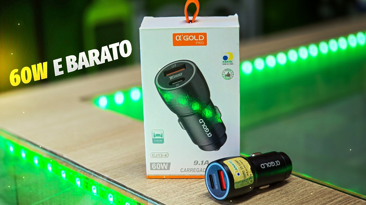 Carregador Veicular Turbo 60W da a’Gold | Carregue 2 Aparelhos ao Mesmo Tempo com Segurança!