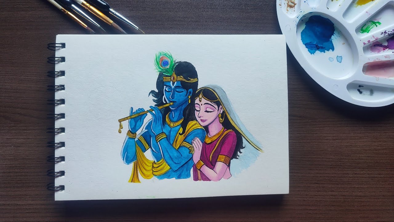 Step By Step Complete Drawing Of Cute Radhe Krishna 🥰✨🎨🖌️// Beautiful Radha Krishna Drawing 😍✨🖌️//