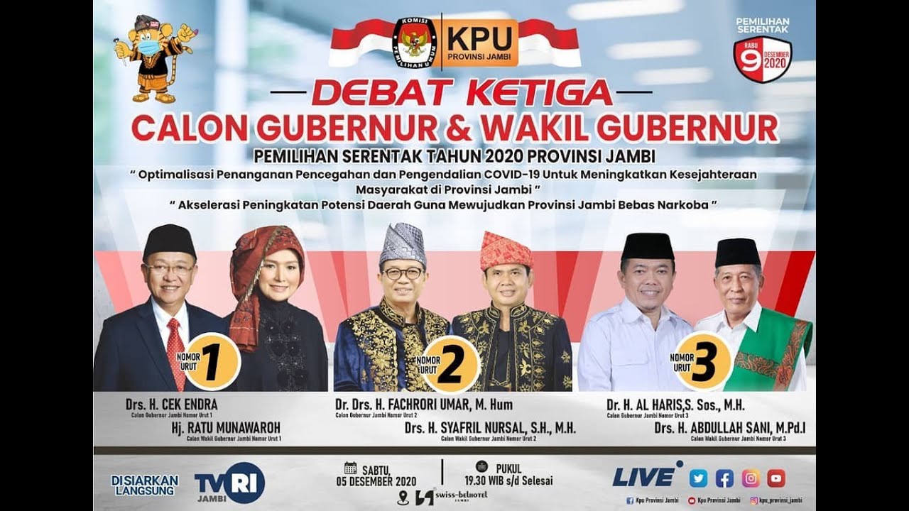 (LIVE) Debat Publik Ketiga Antar Calon Gubernur dan Wakil Gubernur Provinsi Jambi Pemilihan 2020