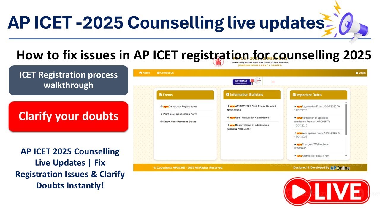 AP ICET 2025 Counselling Live Updates | Fix Registration Issues & Clarify Doubts Instantly