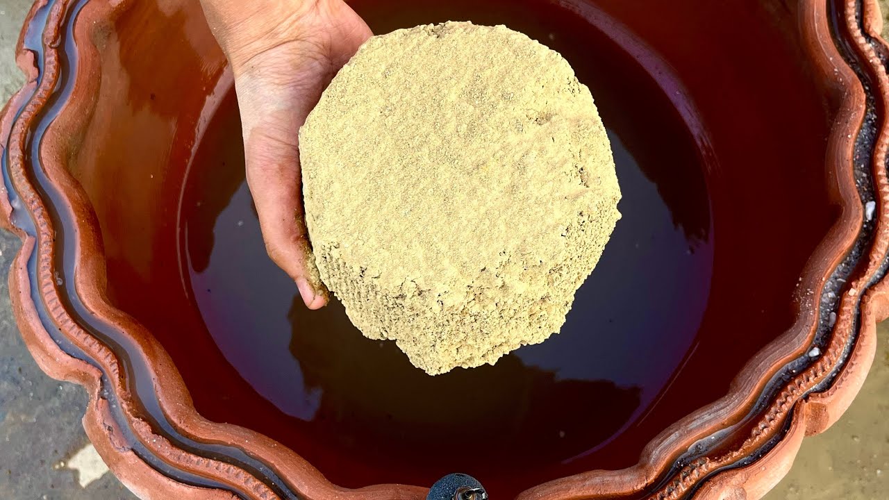 New || yellow Block Texture Water crumbling in Claypot with Dipping ASMR 