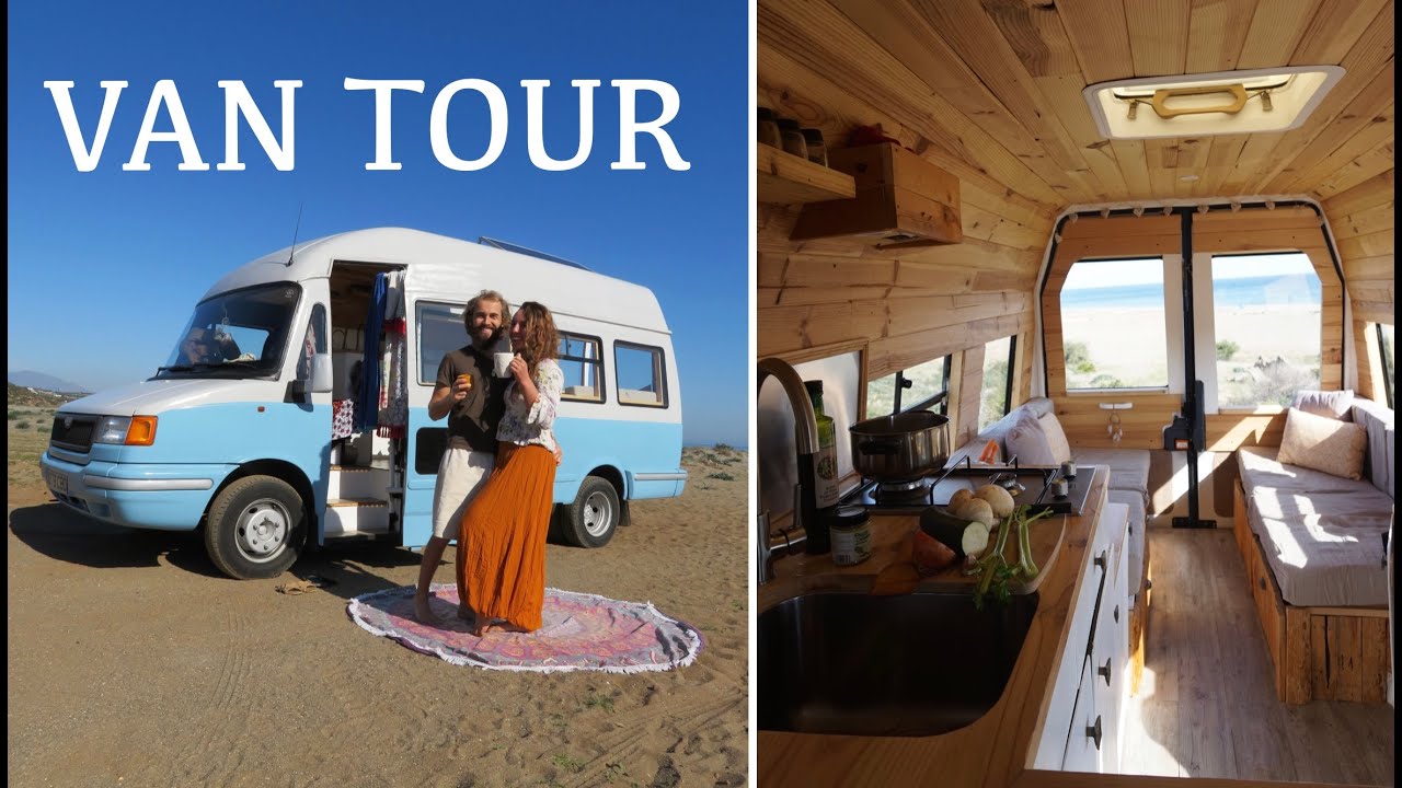 Couple Builds INCREDIBLE VAN using recycled wood & it has a CINEMA! | Van Life Series Ep5 VAN TOUR