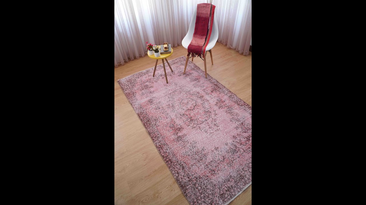 Vintage Turkish Rug, Pink Overdyed Wool Rug