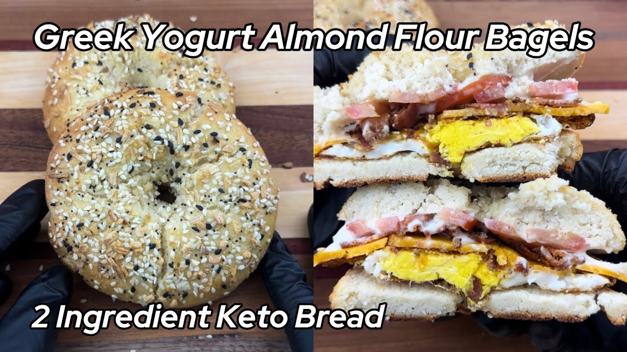 2 Ingredients KETO Greek Yogurt Almond Flour Bagels + Healthy Sandwich Recipe |Meal Prep |Keto Bread