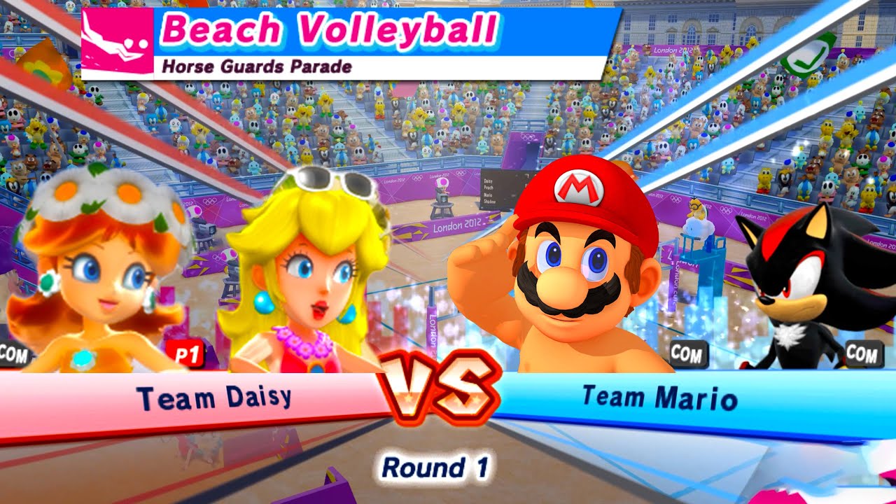 London 2012 Mario & Sonic Beach Volleyball Peach & Daisy vs  Mario & Shadow  2K Gameplay