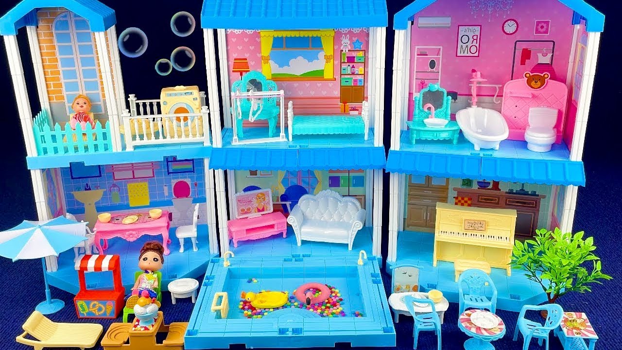 7 Minutes Satisfying with Unboxing Blue Princesses House Play Set Review Toys | ASMR