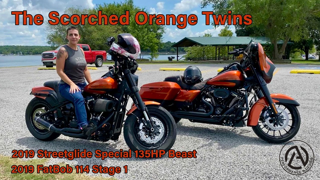 Our Scorched Orange Twins - 2019 Streetglide Special Stage IV with S&S 550 Cam and 2019 FatBob 114