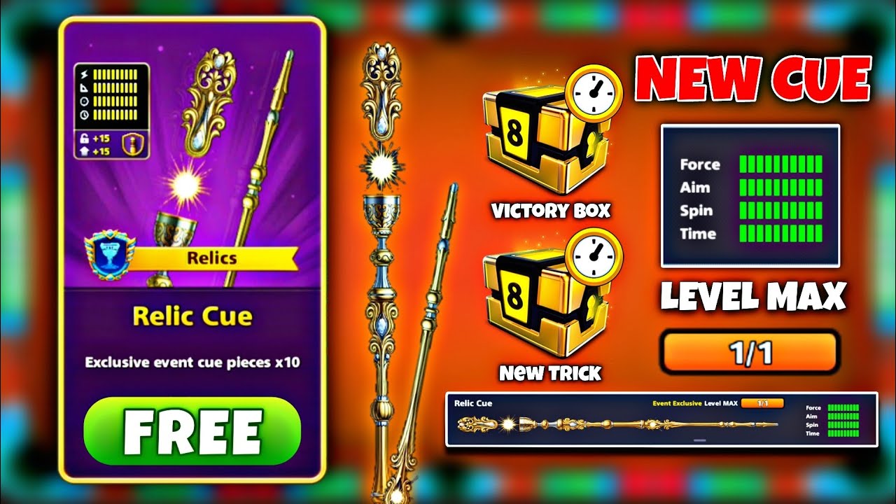 NEW 8 Ball Pool FREE Cue Max Trick || RELIC CUE MAX || Open Victory Boxes & Get FREE CUE MAX