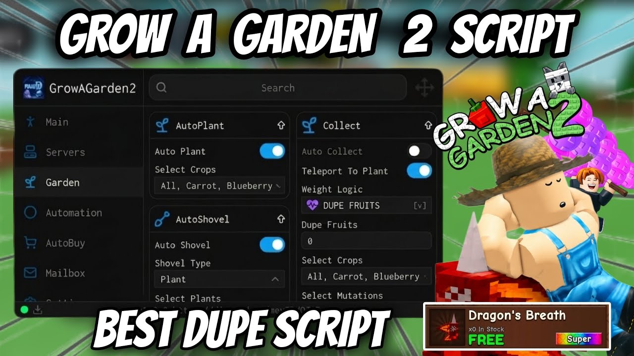 (NO KEY) Grow A Garden 2 Script | Auto Steal, Dupe Fruits, Auto Plant, Sheckles, AutoFarm, Auto Buy 