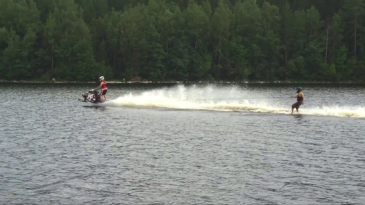 Water skiing with Snowmobile