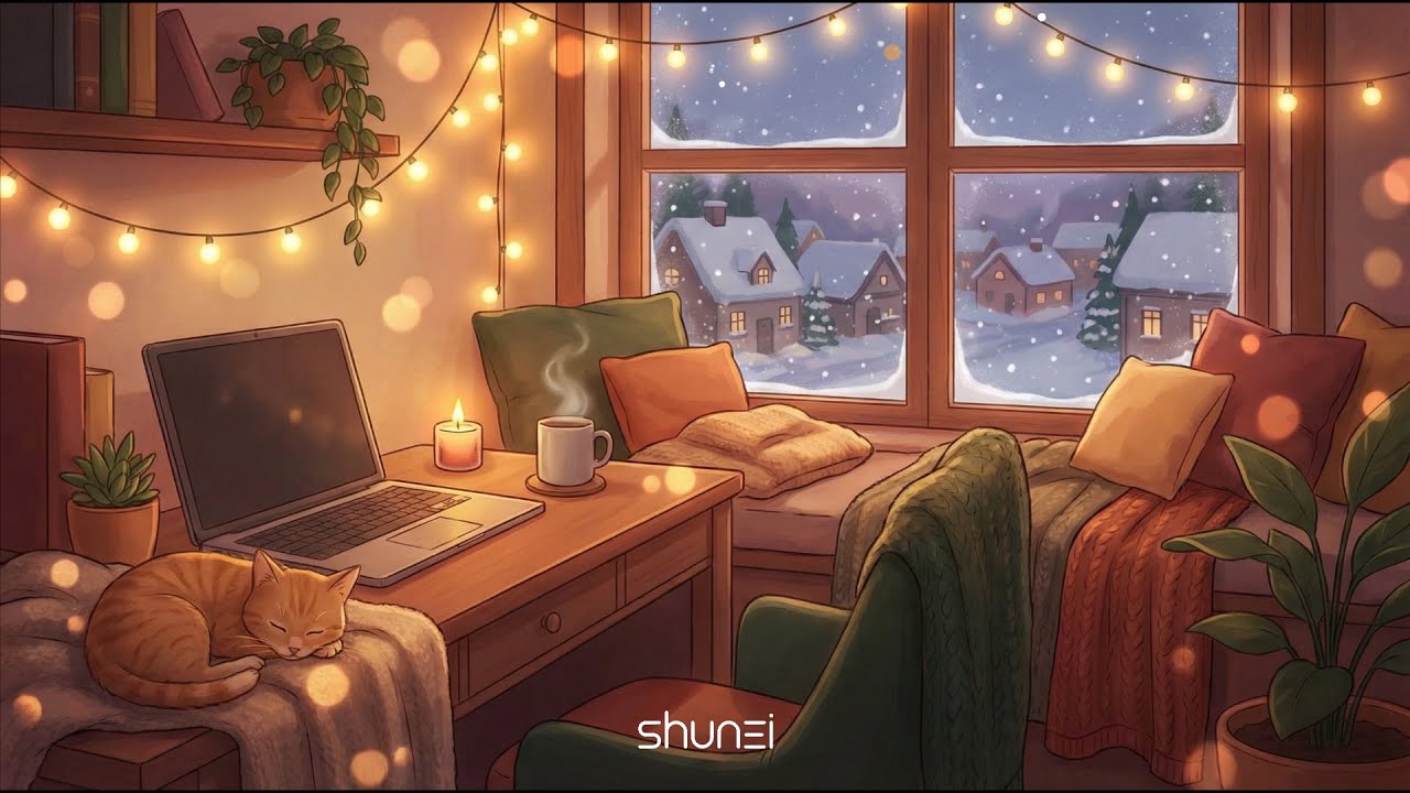 [SAVE POINT] Cozy Christmas – 1 Hour Lofi Fireplace BGM for Winter Study & Relax #lofi