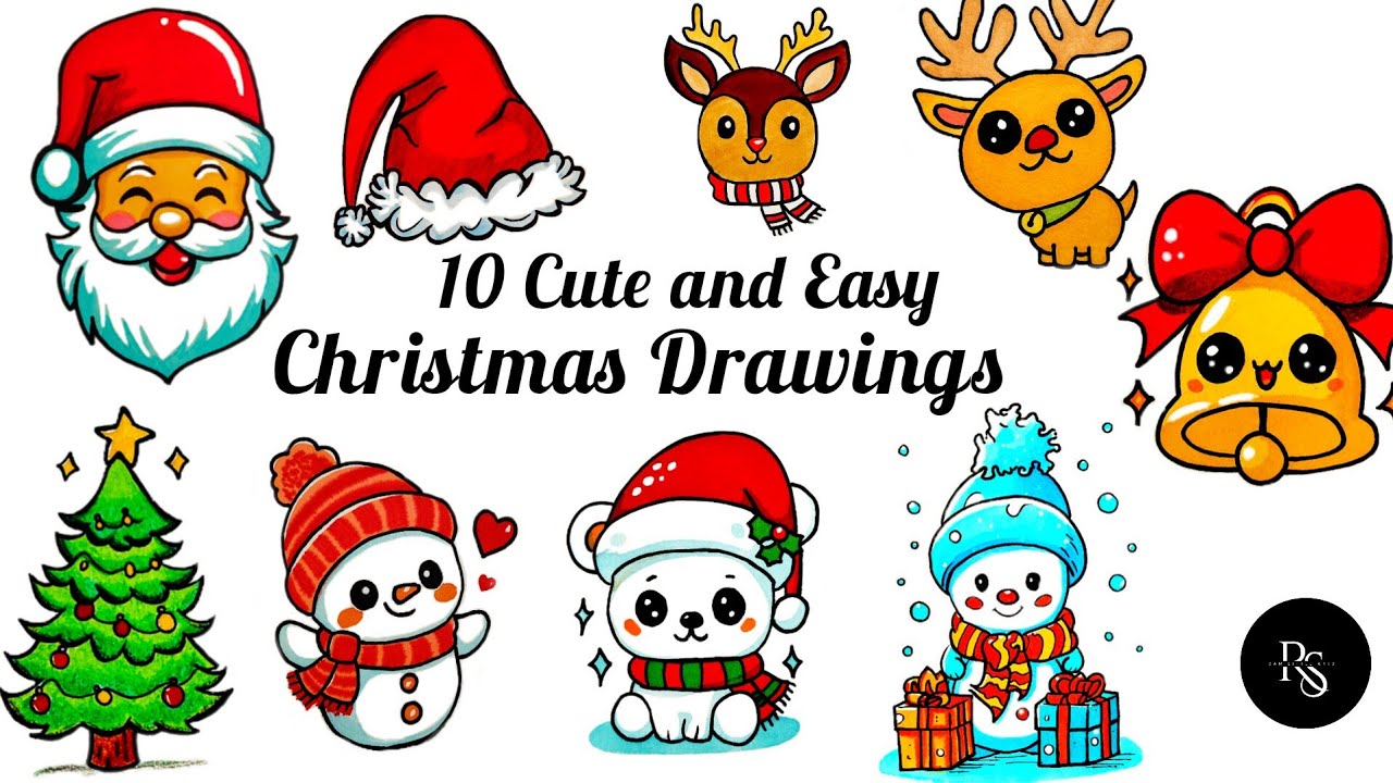 10 Cute & Easy Christmas Drawings🎄⭐ | Simple Holiday Art for Kids & Beginners | Step by Step Drawing