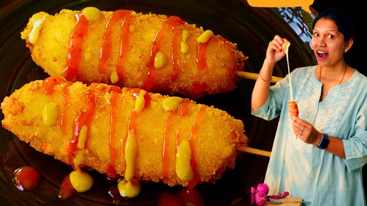 Korean Cheese Corn Dog Recipe | कोरिया की फेमस चीज़ कॉर्न डॉग कैसे बनाते है | Korean Food by Kabita