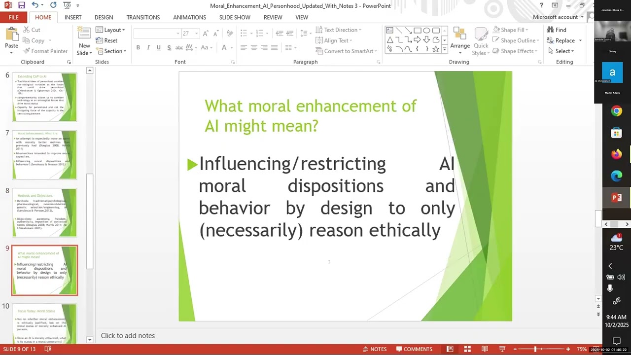 Day 2 (session 1)/Dr Bambale: Conversational Personhood and the Moral Status of Morally Enhanced AI
