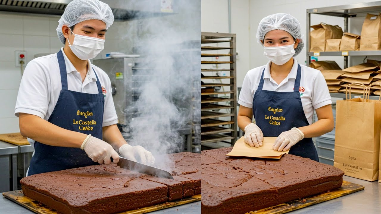 Satisfying GIANT Castella Cake Cutting ASMR! 🍫🧀🍰