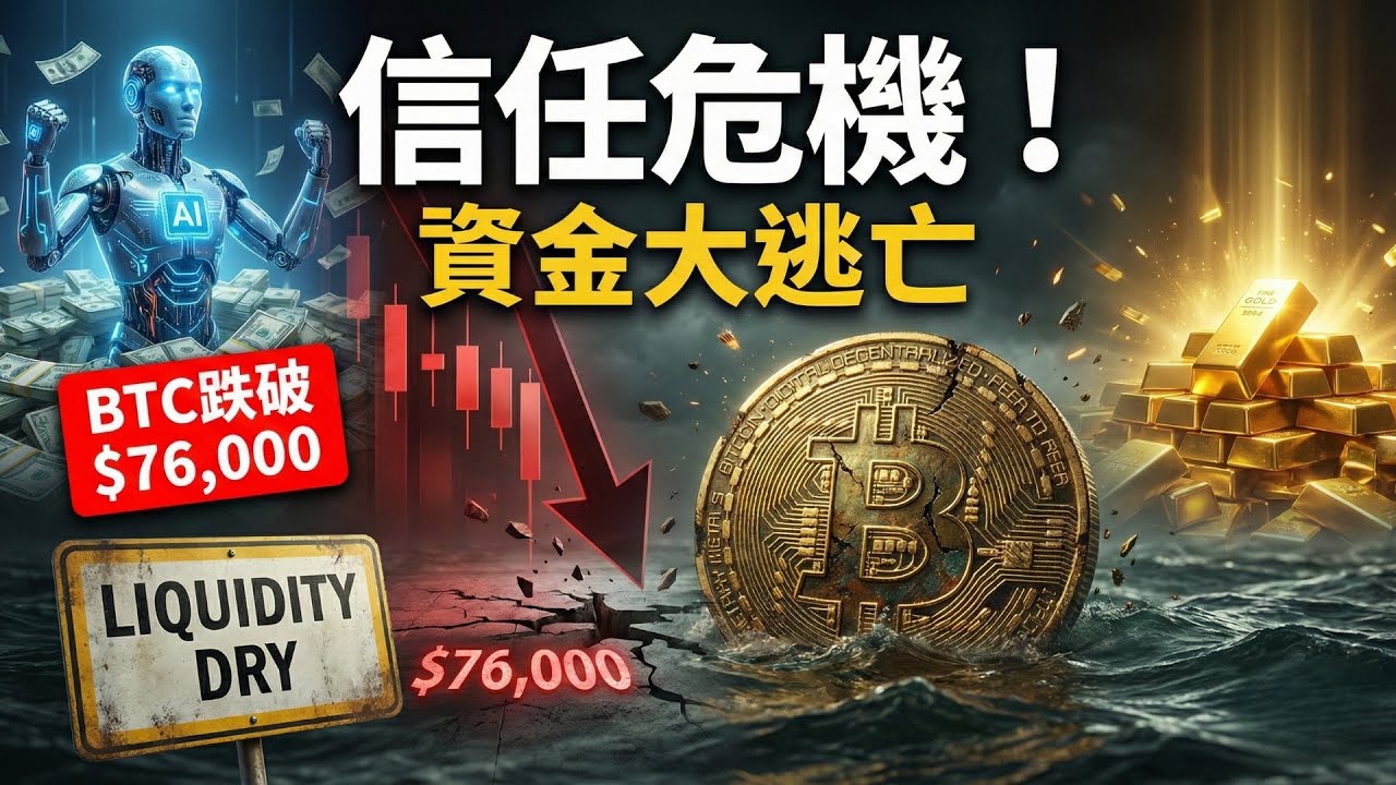⚠️ 比特幣已成「過氣新聞」？跌破76,000美元引爆信任危機！資金瘋狂湧入AI與黃金，為何這一次沒人抄底？