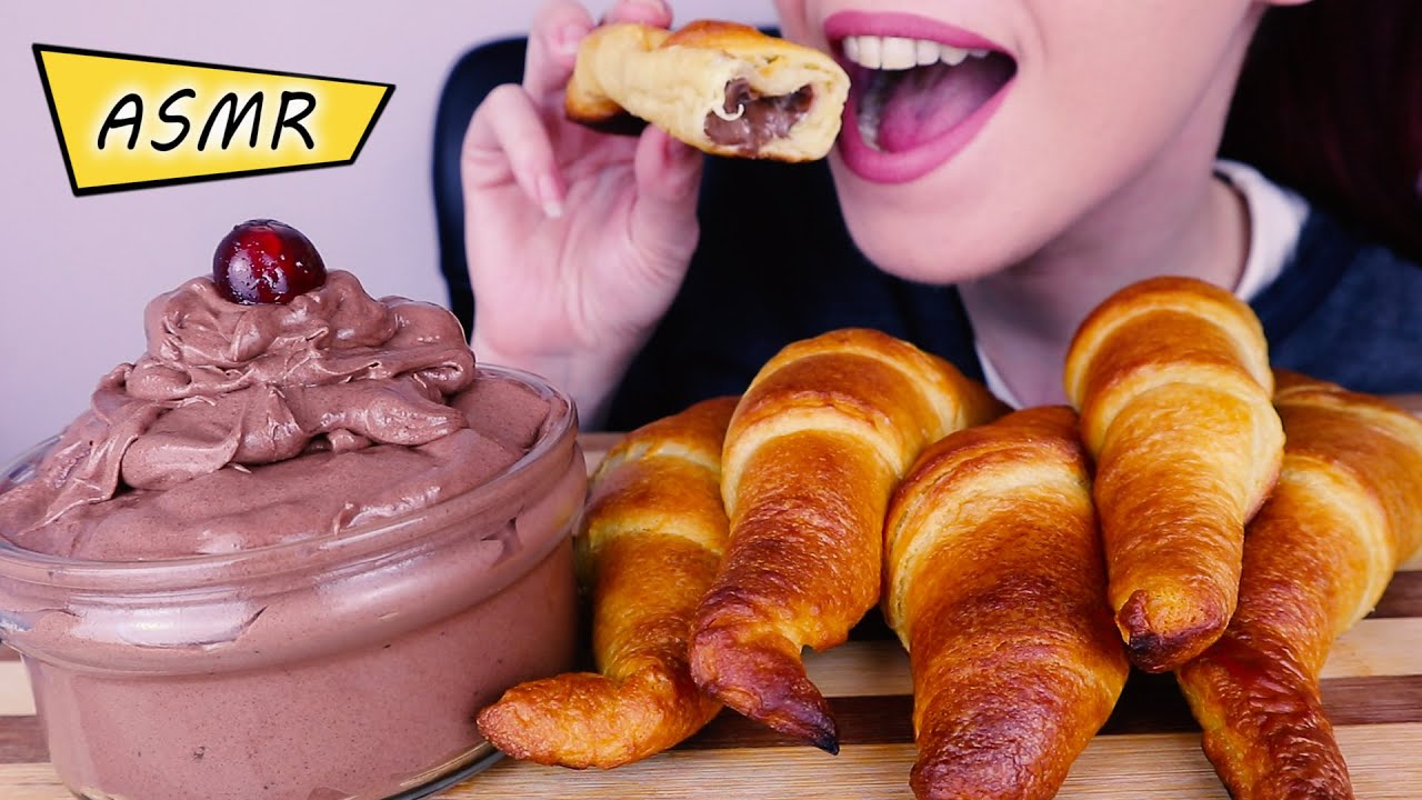 ASMR: FRESH BAKED STUFFED CROISSANTS & CHOCOLATE MOUSSE 🍨 | No Talking Mukbang | Real Eating Sounds