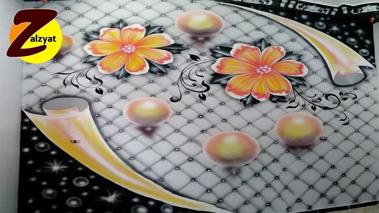 طريقة رسم وردة بمسدس الرش مع تنجيد رصاصى