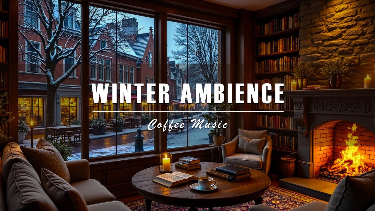 Warm Winter Jazz Café ☕ Smooth Jazz & Crackling Fire Sounds for Relax