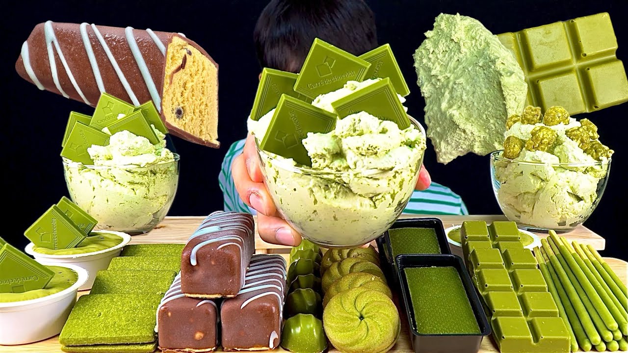 ASMR 말차 디저트파티🟢말차초콜릿 말차푸딩 두바이초코아이스크림 먹방! Green Tea Dessert Green Tea Chocolate Pudding Snacks MuKBang