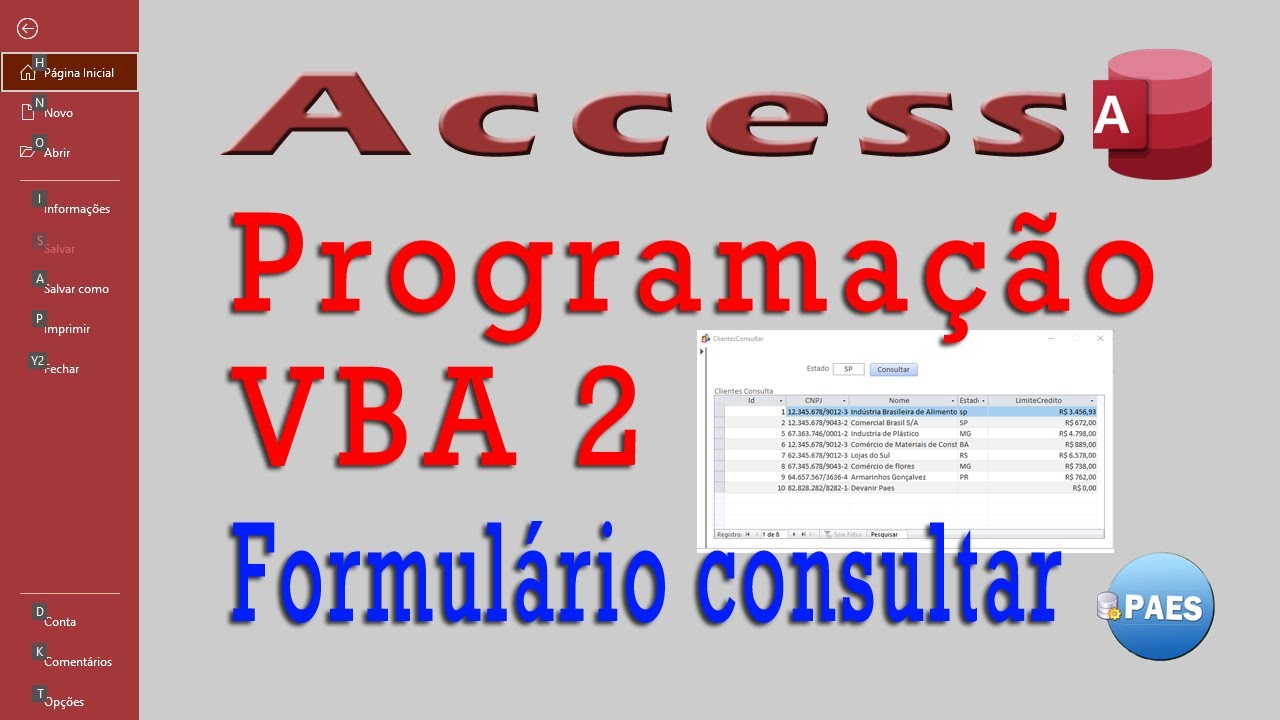 Programação VBA Access, programando formulário de consulta com filtro.