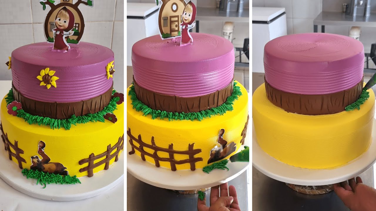 Pastel infantil de MASHA Y EL OSO | Como decorar una torta de 2 pisos de Masha y el Oso