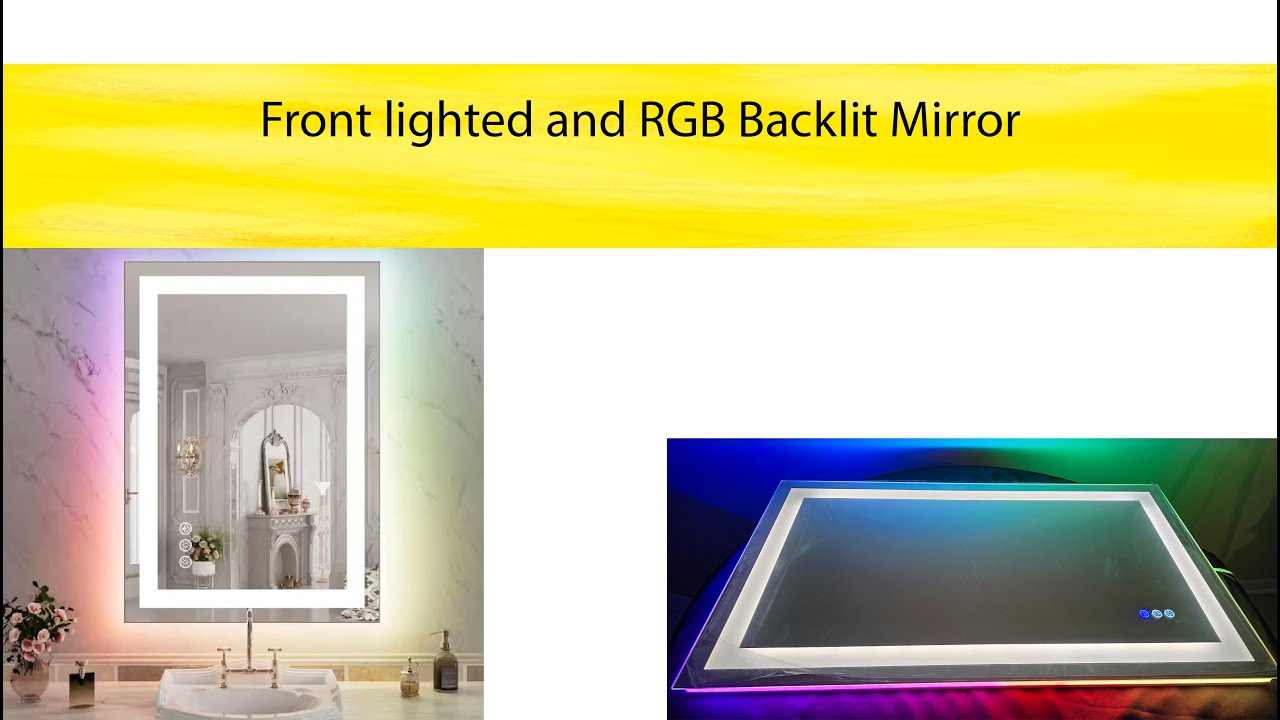 Front lighted LED and LED RGB backlit Dimmable Anti-Fog Bathroom Vanity Mirror with Tempered Glass