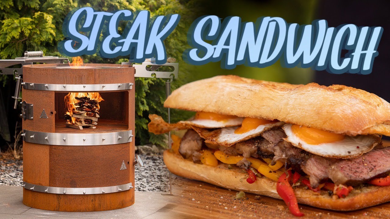 Flambiertes Whisky Steak-Sandwich vom Weber Stahl FEUERTOPF - deutsches BBQ-Video - 0815BBQ