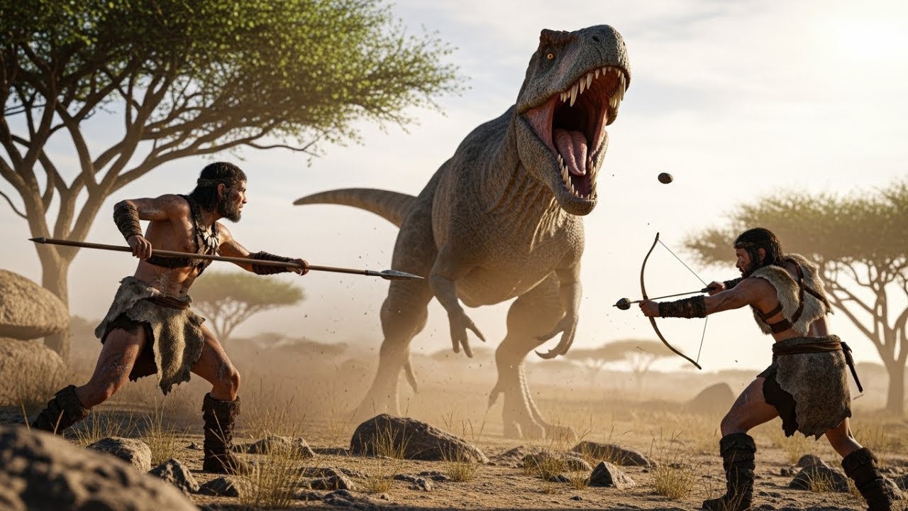 Billions of years ago | Prehistoric confrontation &mdash; early Homo Habilis&ndash;Sapiens vs Giant Monsters.