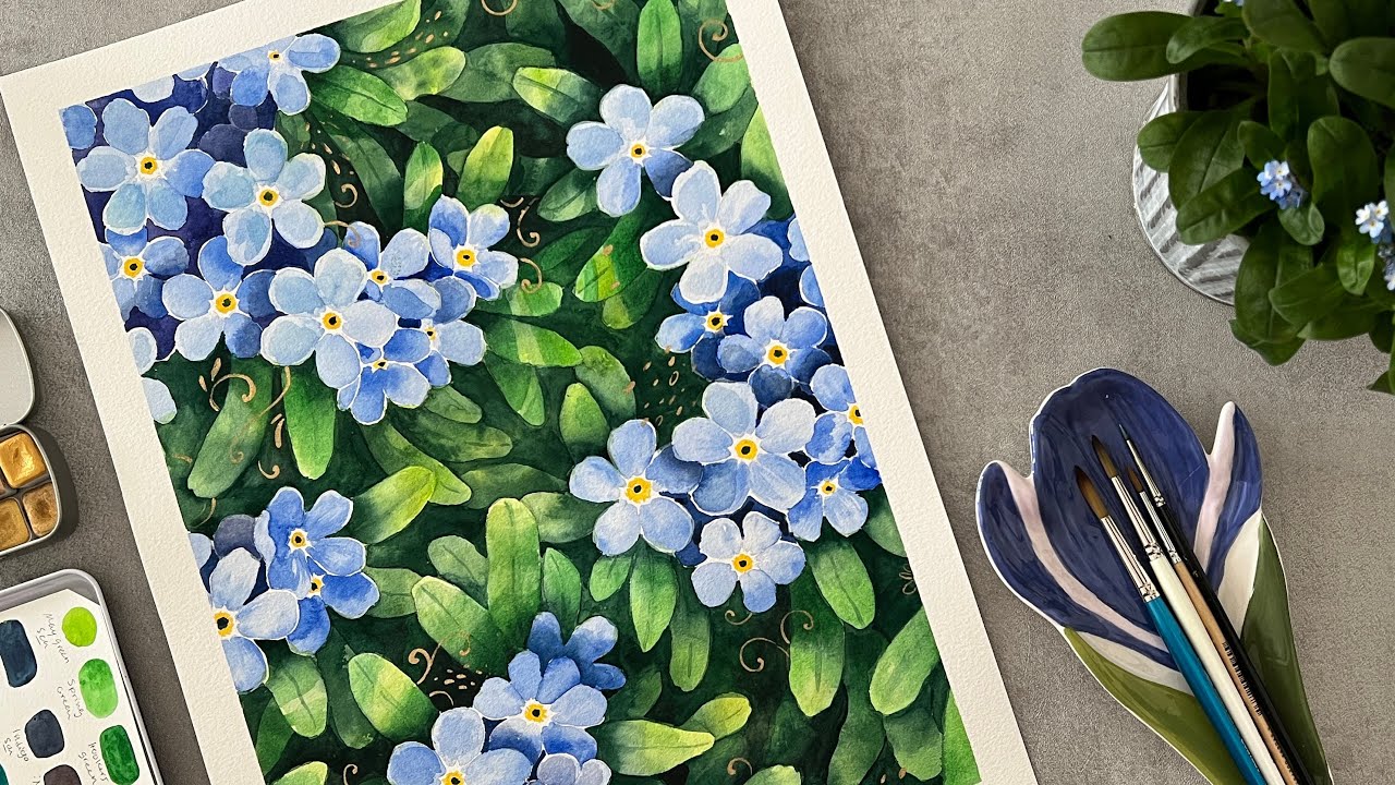 Watercolor tutorial: Painting Easy Flowers + NEGATIVE PAINTING TECHNIQUE
