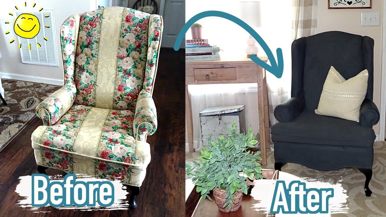 How to PAINT FABRIC wingback armchairs: no fabric medium, no cracking, and no rub off! (CHEAP DIY!)