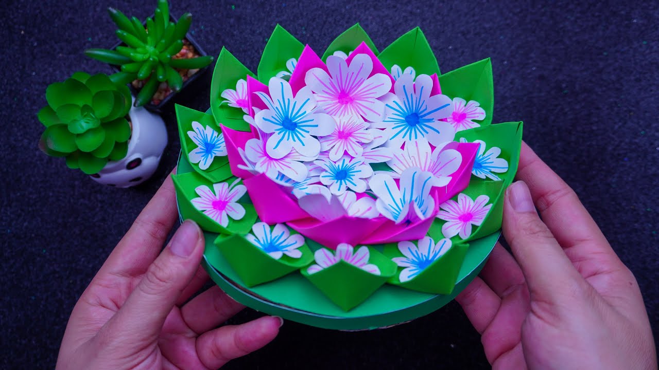 ทำกระทงกระดาษ ง่ายๆ  How to make Paper Flower krathong DIY Easy