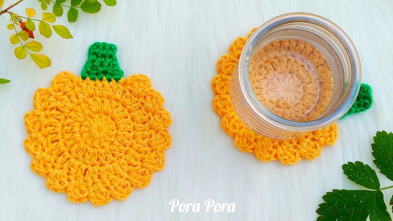 Crochet Pumpkin Coaster I Crochet Pumpkin Applique I Crochet Fruit Coaster