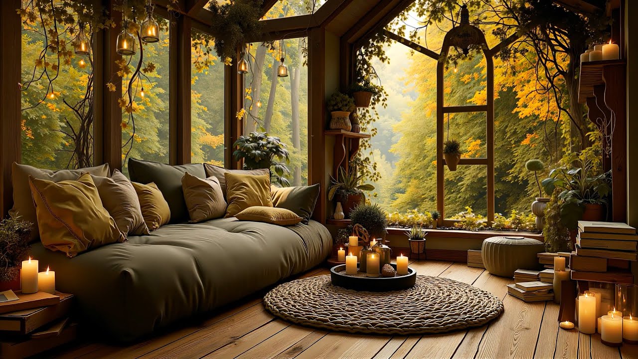 Cozy Forest Room with Autumn Jazz - Warm Candlelight Ambience for Reading, Study & Relaxation