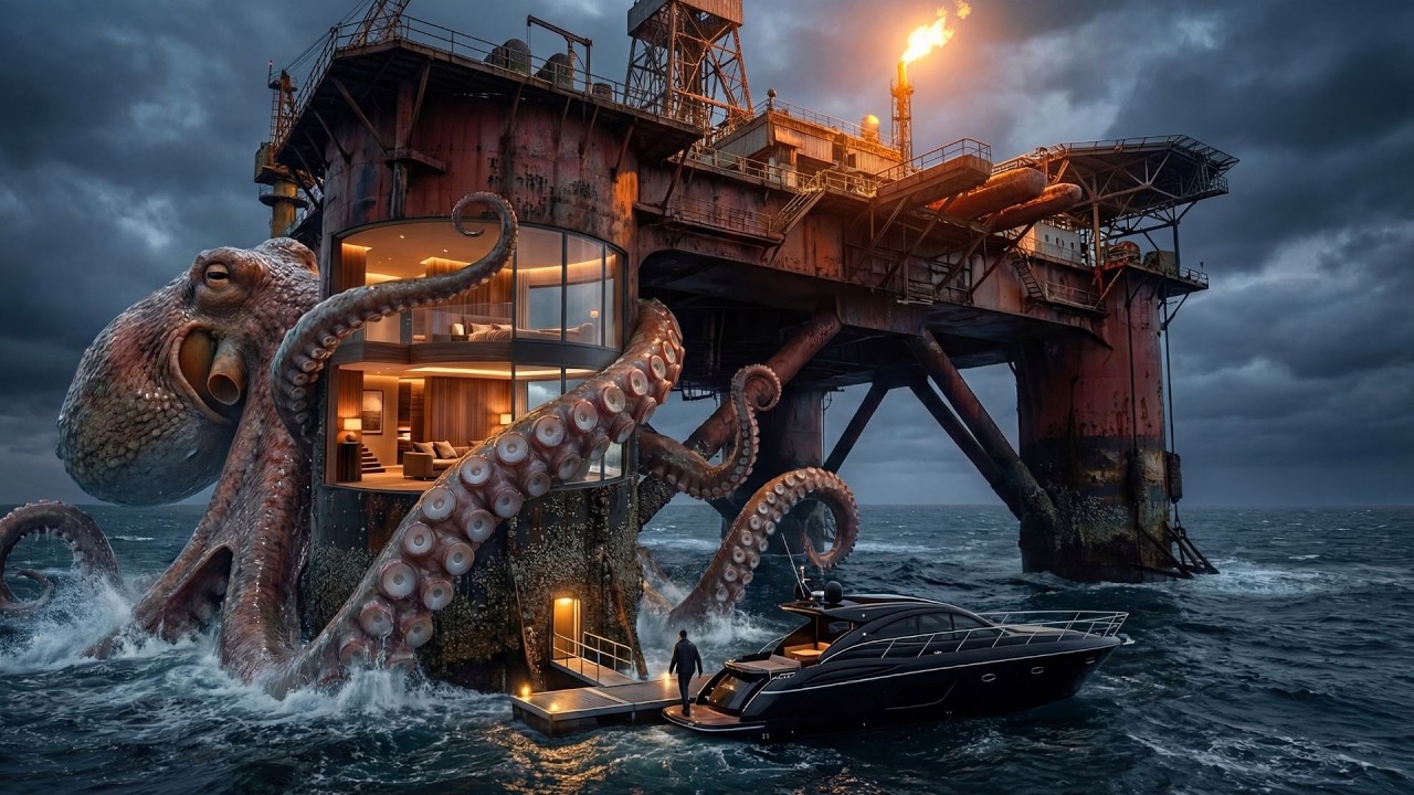 He built a SECRET HOUSE inside an ABANDONED OIL RIG in the middle of the OCEAN (ASMR)