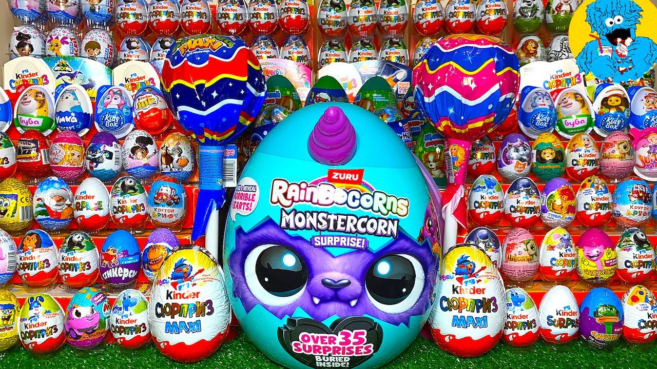 195 КИНДЕР СЮРПРИЗОВ 🤯 НОВЫЙ МЕГА ОБЗОР Распаковка и Обзор Киндеров,Zuru Rainbocorns,Губка Боб,Тачки