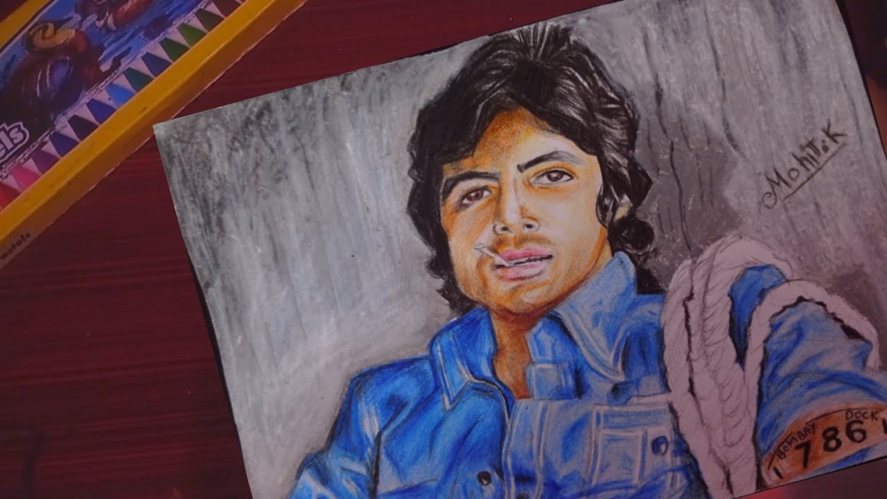 Drawing Amitabh Bachchan from Deewar | Colour Pencil Portrait Timelapse