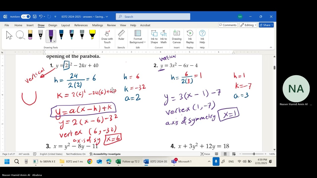 Write the equation of Parabola