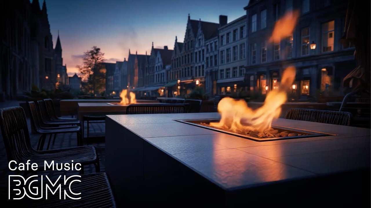 4K European Terrace Cafe ☕ Smooth Bossa Nova Jazz & Fire Pit Ambience for Work & Study