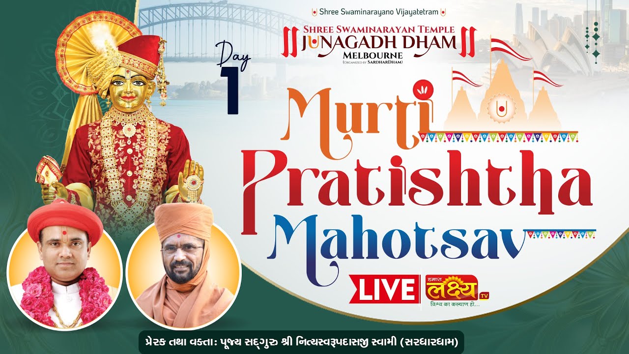 LIVE ||Murti Pratishtha Mahotsav || Pu Nityaswarupdasji Swami || Melbourne, Australia || Day-01